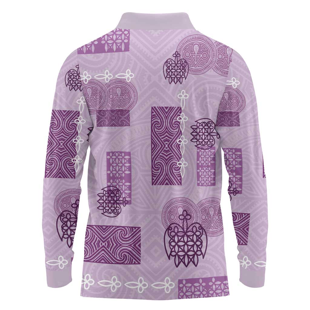 Vintage Lapita Long Sleeve Polo Shirt Iconic Double Face Pattern Violet LT05 - Polynesian Pride