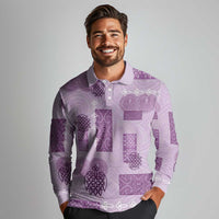 Vintage Lapita Long Sleeve Polo Shirt Iconic Double Face Pattern Violet LT05 - Polynesian Pride