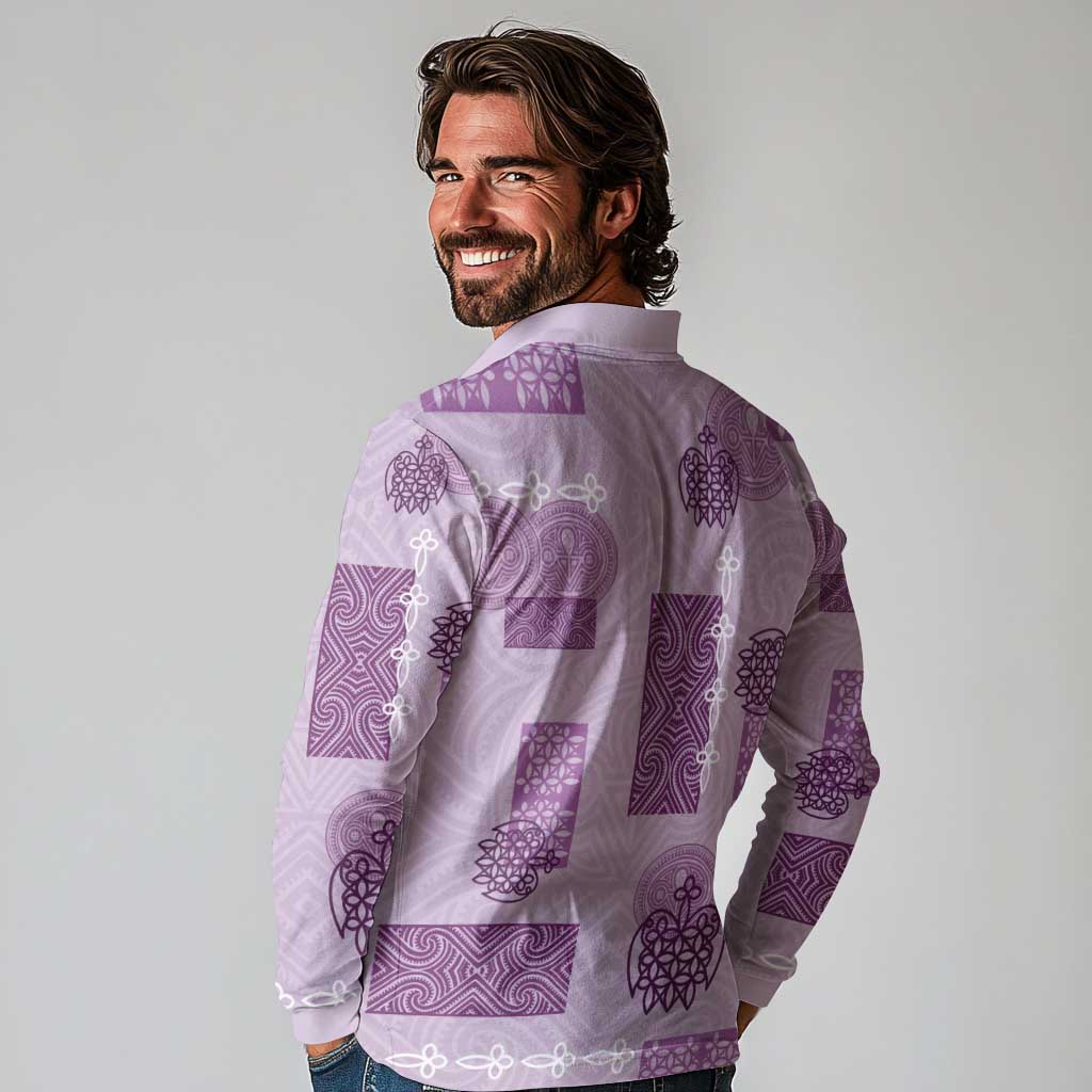 Vintage Lapita Long Sleeve Polo Shirt Iconic Double Face Pattern Violet LT05 - Polynesian Pride
