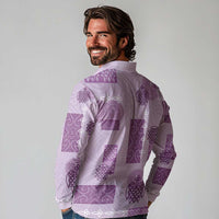 Vintage Lapita Long Sleeve Polo Shirt Iconic Double Face Pattern Violet LT05 - Polynesian Pride