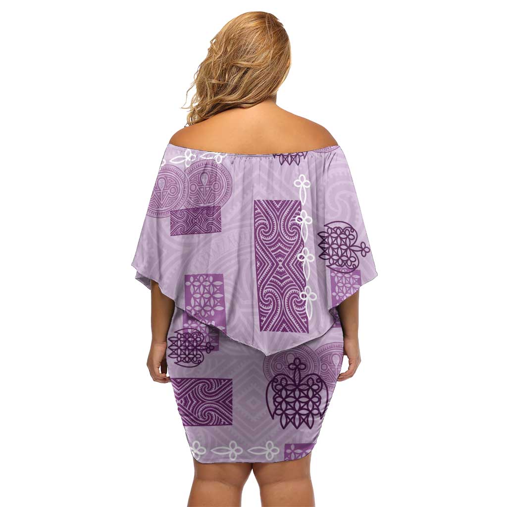 Vintage Lapita Off Shoulder Short Dress Iconic Double Face Pattern Violet