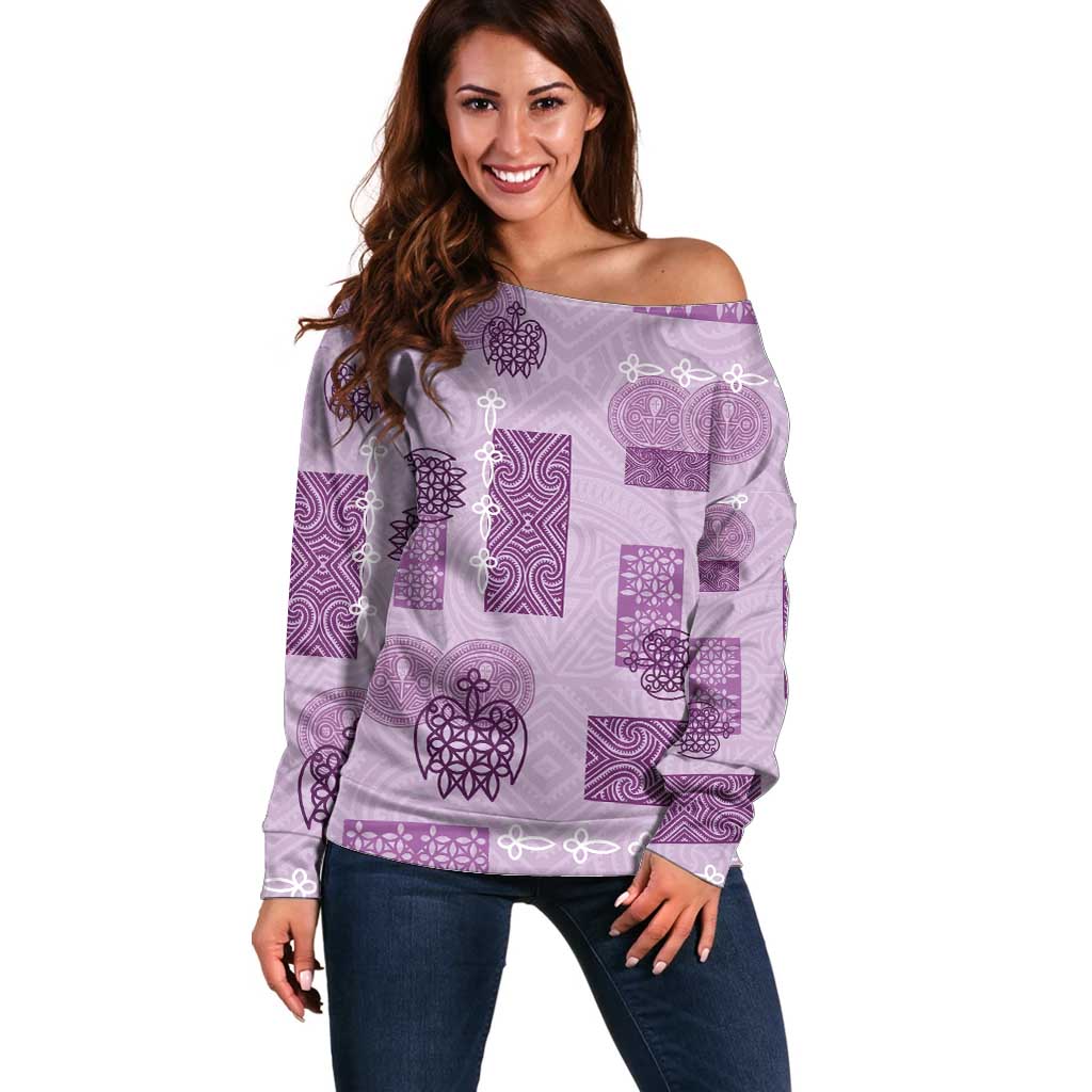 Vintage Lapita Off Shoulder Sweater Iconic Double Face Pattern Violet