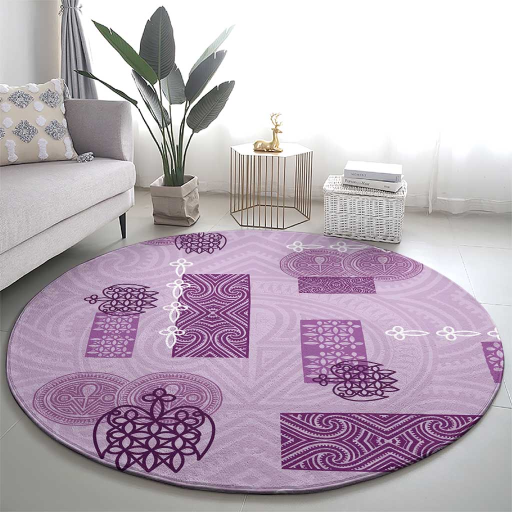 Vintage Lapita Round Carpet Iconic Double Face Pattern Violet