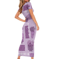 Vintage Lapita Short Sleeve Bodycon Dress Iconic Double Face Pattern Violet