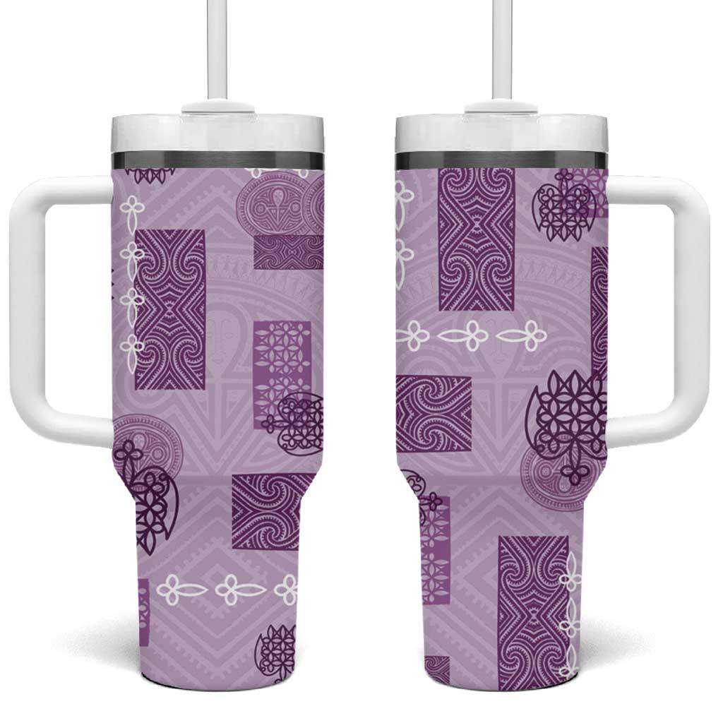 Vintage Lapita Tumbler With Handle Iconic Double Face Pattern Violet LT05 One Size: 40 oz Violet - Polynesian Pride