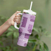 Vintage Lapita Tumbler With Handle Iconic Double Face Pattern Violet LT05 - Polynesian Pride