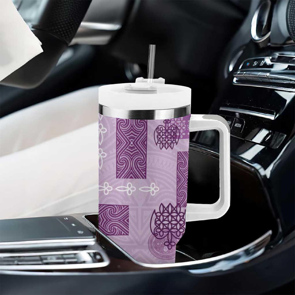Vintage Lapita Tumbler With Handle Iconic Double Face Pattern Violet LT05 - Polynesian Pride