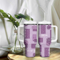 Vintage Lapita Tumbler With Handle Iconic Double Face Pattern Violet LT05 - Polynesian Pride
