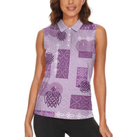 Vintage Lapita Women Sleeveless Polo Shirt Iconic Double Face Pattern Violet
