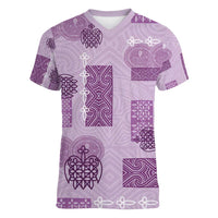 Vintage Lapita Women V-Neck T-Shirt Iconic Double Face Pattern Violet LT05 Female Violet - Polynesian Pride