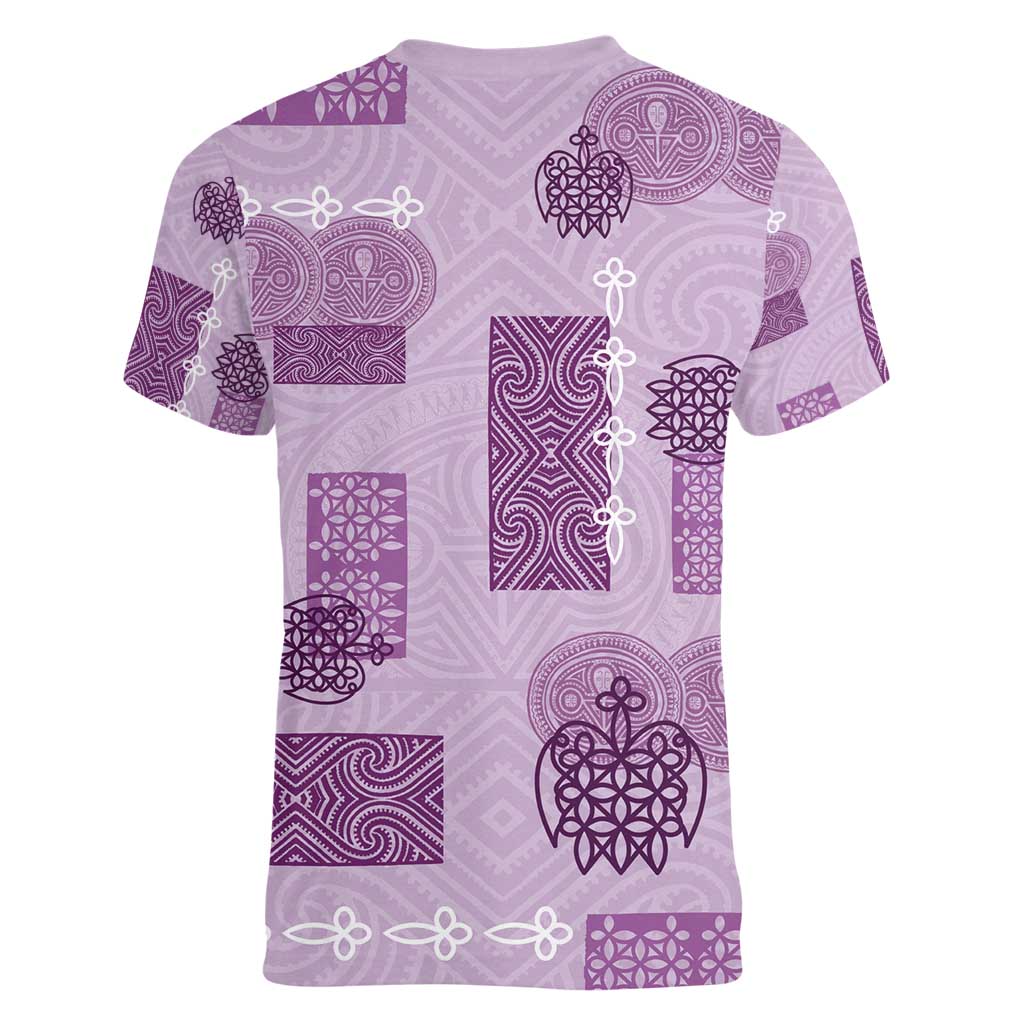 Vintage Lapita Women V-Neck T-Shirt Iconic Double Face Pattern Violet LT05 - Polynesian Pride