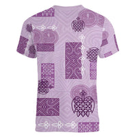 Vintage Lapita Women V-Neck T-Shirt Iconic Double Face Pattern Violet LT05 - Polynesian Pride