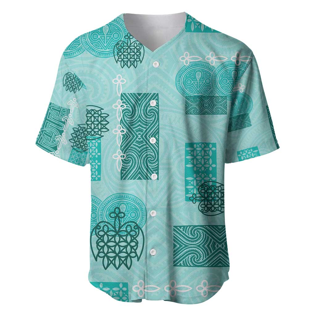 Vintage Lapita Baseball Jersey Iconic Double Face Pattern Turquoise LT05