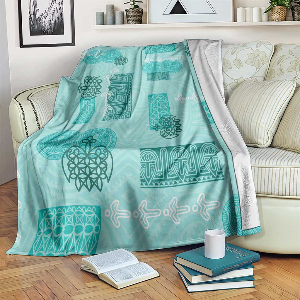 Vintage Lapita Blanket Iconic Double Face Pattern Turquoise LT05 Turquoise - Polynesian Pride