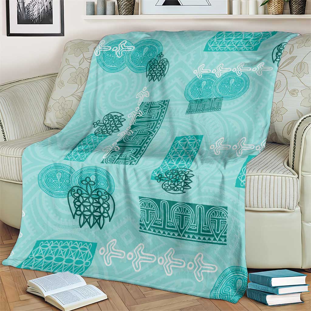 Vintage Lapita Blanket Iconic Double Face Pattern Turquoise LT05 - Polynesian Pride
