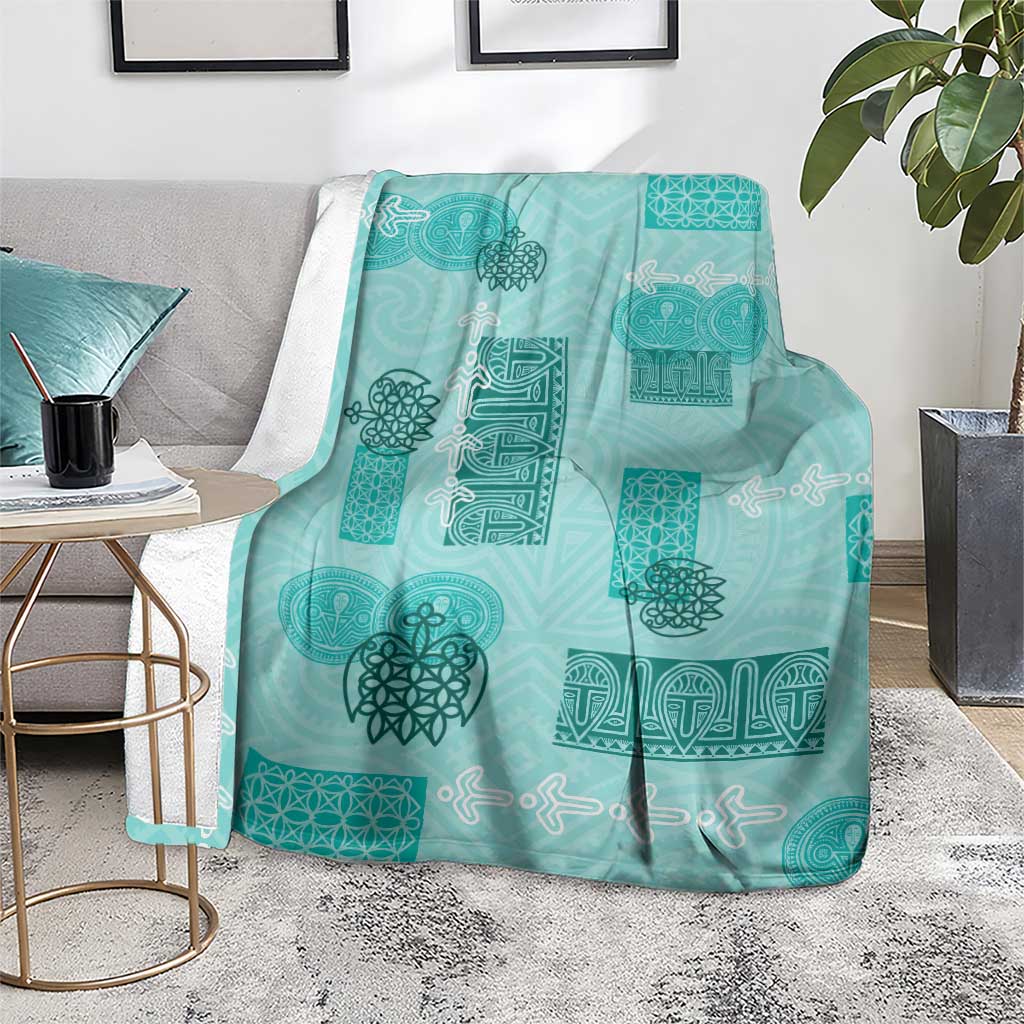 Vintage Lapita Blanket Iconic Double Face Pattern Turquoise LT05 - Polynesian Pride
