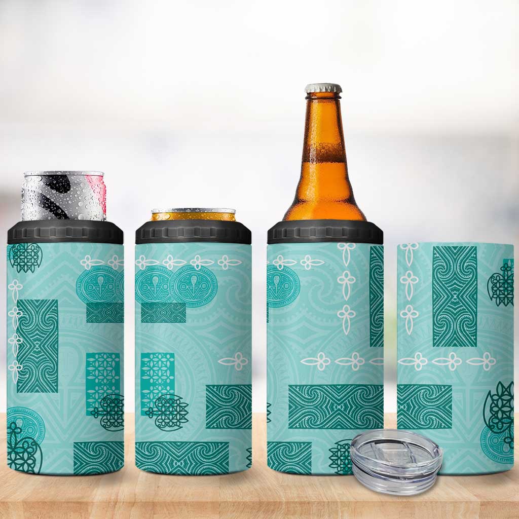Vintage Lapita 4 in 1 Can Cooler Tumbler Iconic Double Face Pattern Turquoise LT05 - Polynesian Pride