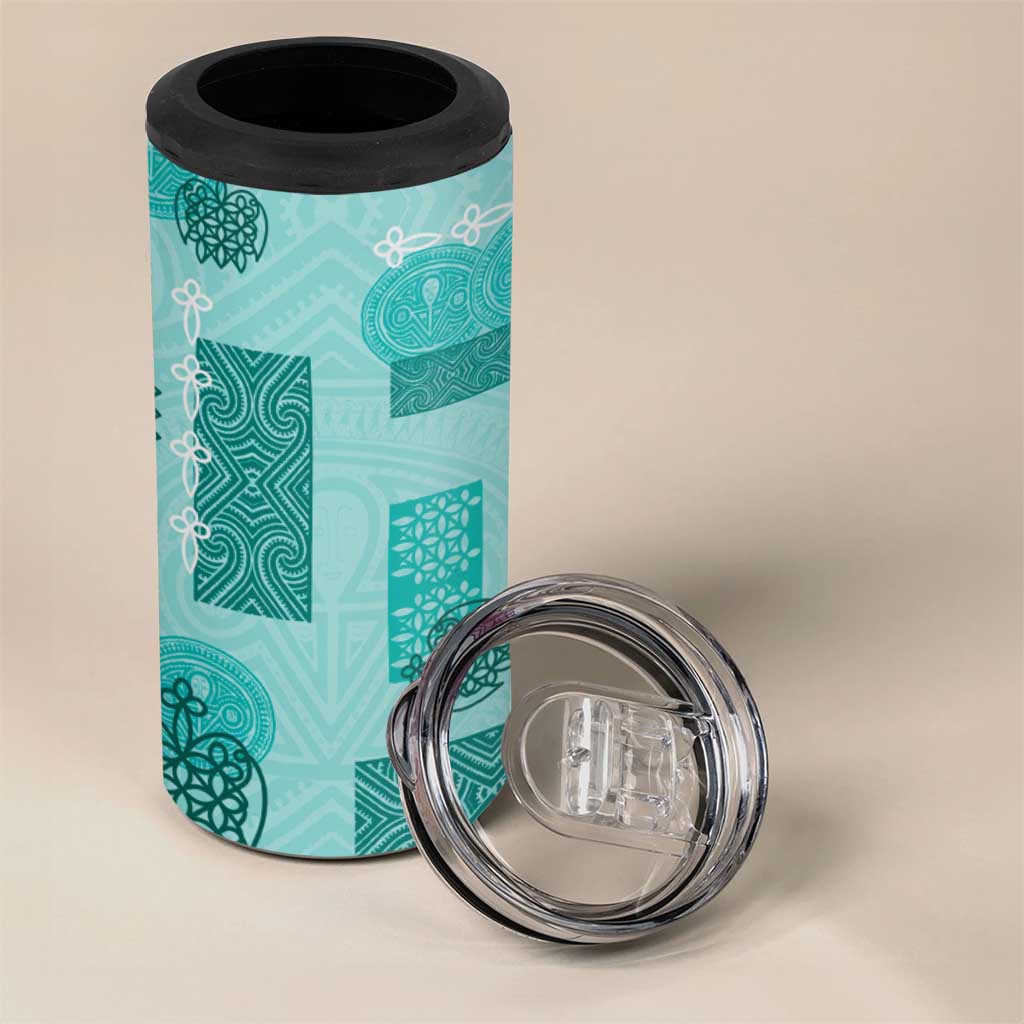 Vintage Lapita 4 in 1 Can Cooler Tumbler Iconic Double Face Pattern Turquoise LT05 - Polynesian Pride