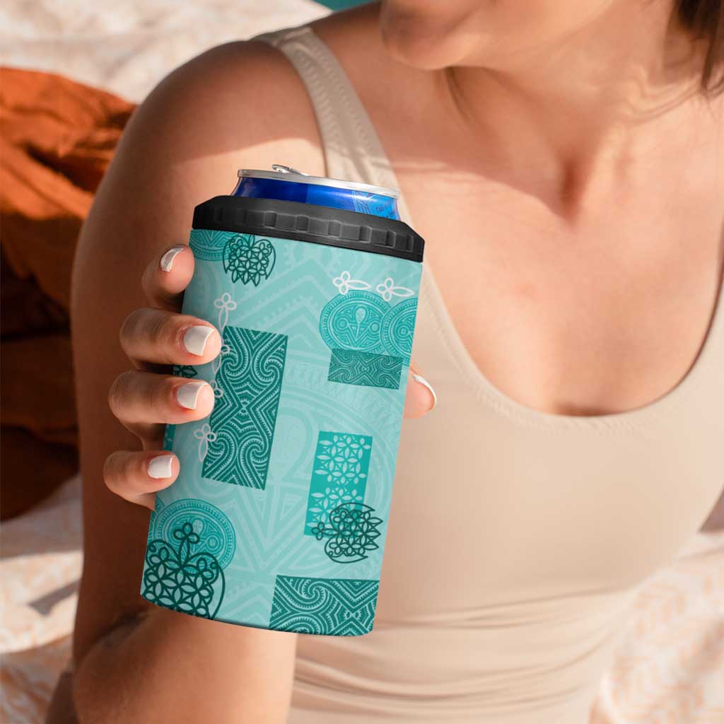 Vintage Lapita 4 in 1 Can Cooler Tumbler Iconic Double Face Pattern Turquoise LT05 - Polynesian Pride