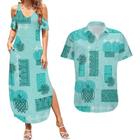 Vintage Lapita Couples Matching Summer Maxi Dress and Hawaiian Shirt Iconic Double Face Pattern Turquoise LT05 Turquoise - Polynesian Pride