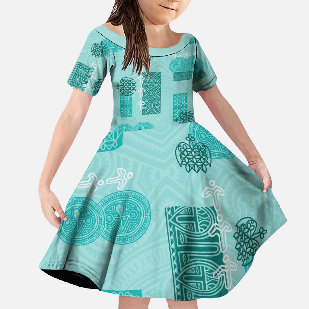 Vintage Lapita Family Matching Mermaid Dress and Hawaiian Shirt Iconic Double Face Pattern Turquoise LT05