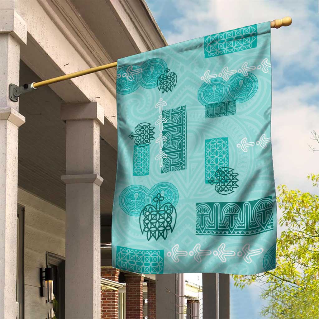 Vintage Lapita Garden Flag Iconic Double Face Pattern Turquoise LT05 House Flag Turquoise - Polynesian Pride