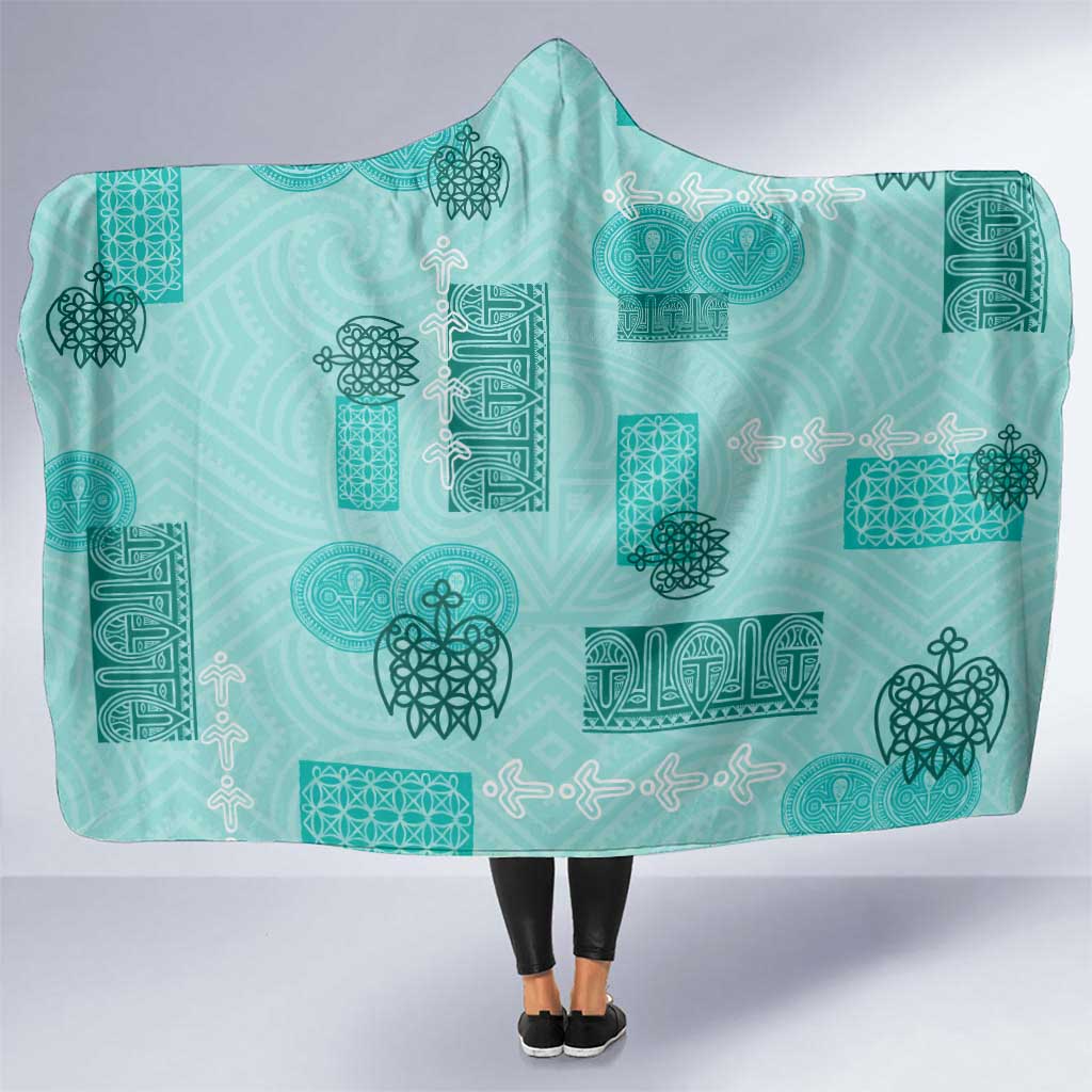 Vintage Lapita Hooded Blanket Iconic Double Face Pattern Turquoise LT05 One Size Turquoise - Polynesian Pride