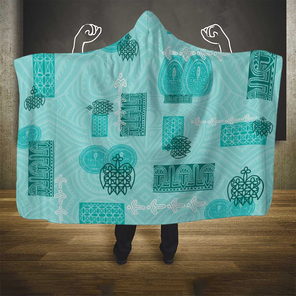 Vintage Lapita Hooded Blanket Iconic Double Face Pattern Turquoise LT05 - Polynesian Pride