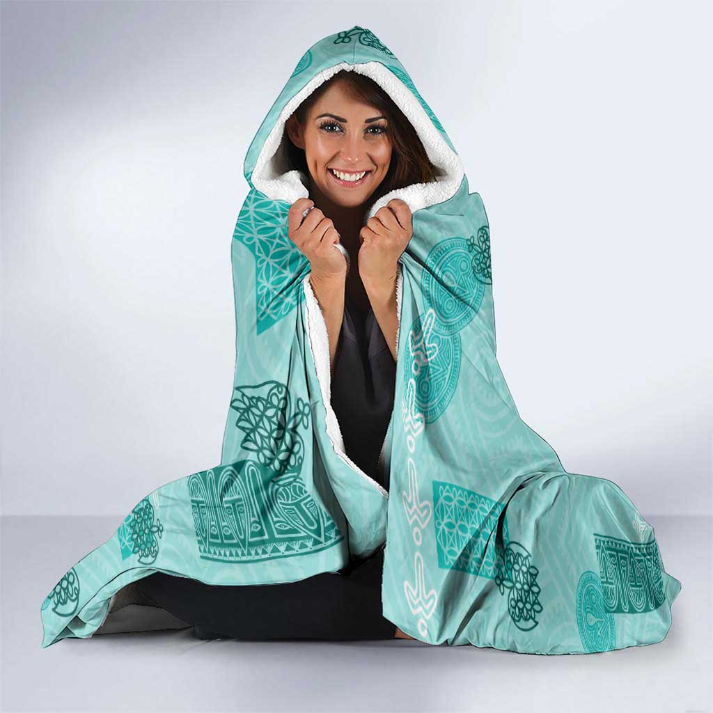 Vintage Lapita Hooded Blanket Iconic Double Face Pattern Turquoise LT05 - Polynesian Pride
