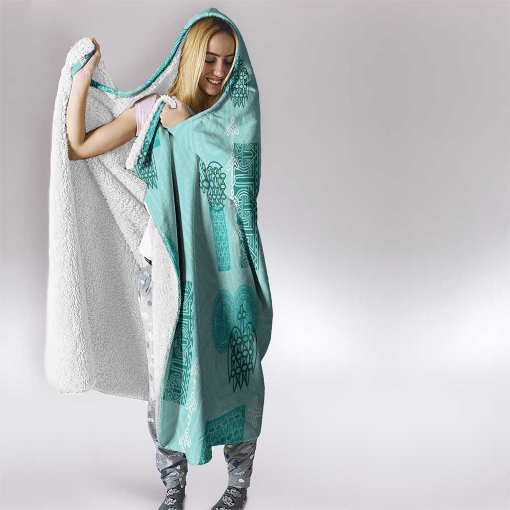 Vintage Lapita Hooded Blanket Iconic Double Face Pattern Turquoise LT05 - Polynesian Pride