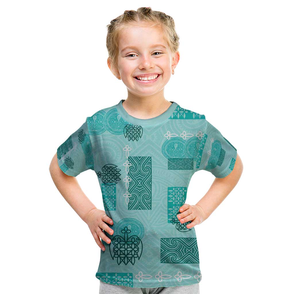 Vintage Lapita Kid T Shirt Iconic Double Face Pattern Turquoise LT05