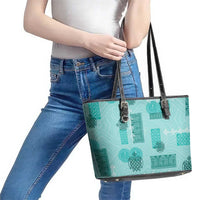 Vintage Lapita Leather Tote Bag Iconic Double Face Pattern Turquoise