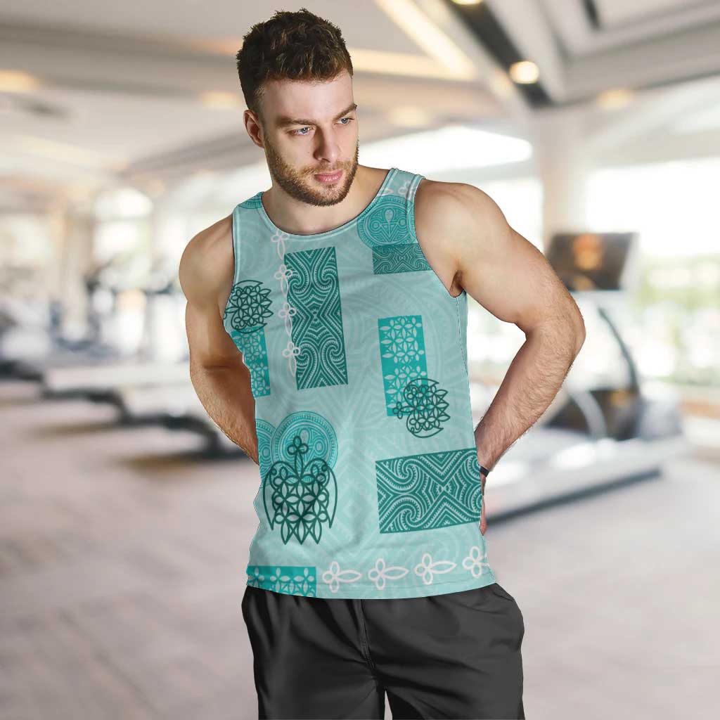 Vintage Lapita Men Tank Top Iconic Double Face Pattern Turquoise LT05 Turquoise - Polynesian Pride