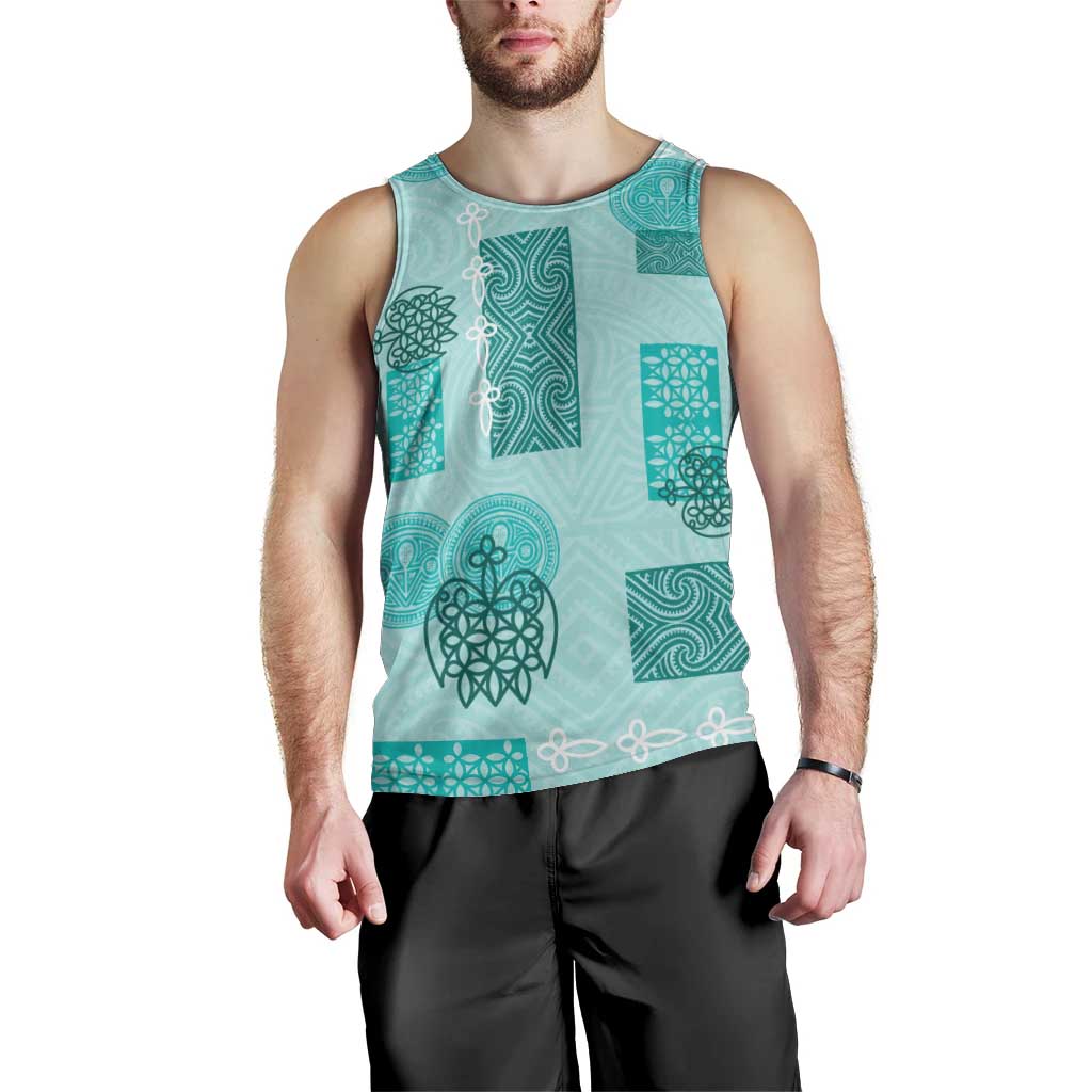 Vintage Lapita Men Tank Top Iconic Double Face Pattern Turquoise LT05 - Polynesian Pride