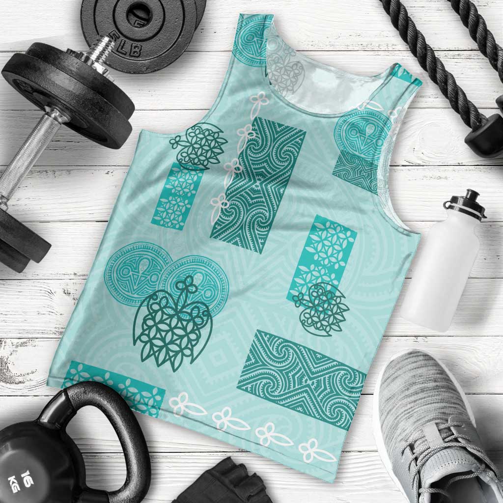 Vintage Lapita Men Tank Top Iconic Double Face Pattern Turquoise LT05 - Polynesian Pride