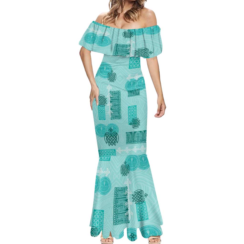Vintage Lapita Mermaid Dress Iconic Double Face Pattern Turquoise LT05