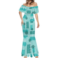 Vintage Lapita Mermaid Dress Iconic Double Face Pattern Turquoise LT05