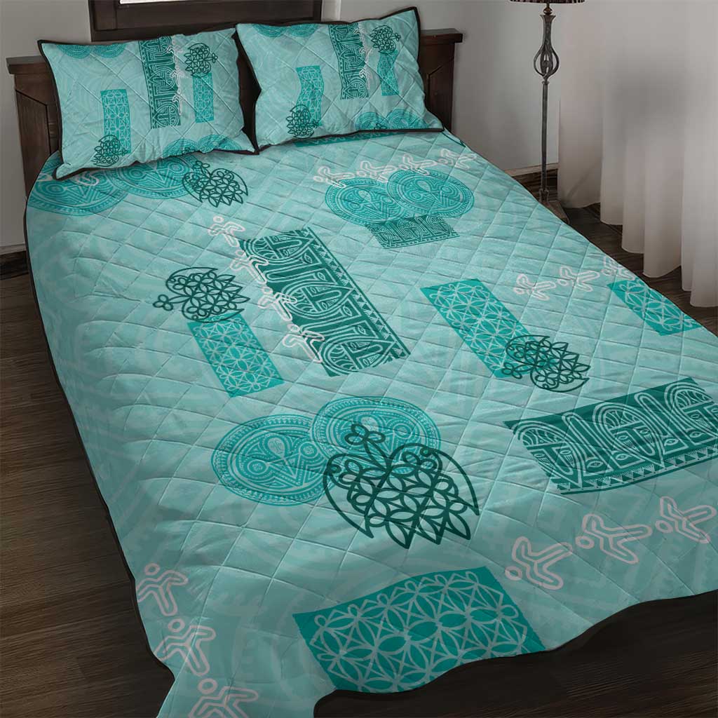 Vintage Lapita Quilt Bed Set Iconic Double Face Pattern Turquoise LT05 Turquoise - Polynesian Pride
