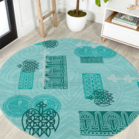 Vintage Lapita Round Carpet Iconic Double Face Pattern Turquoise