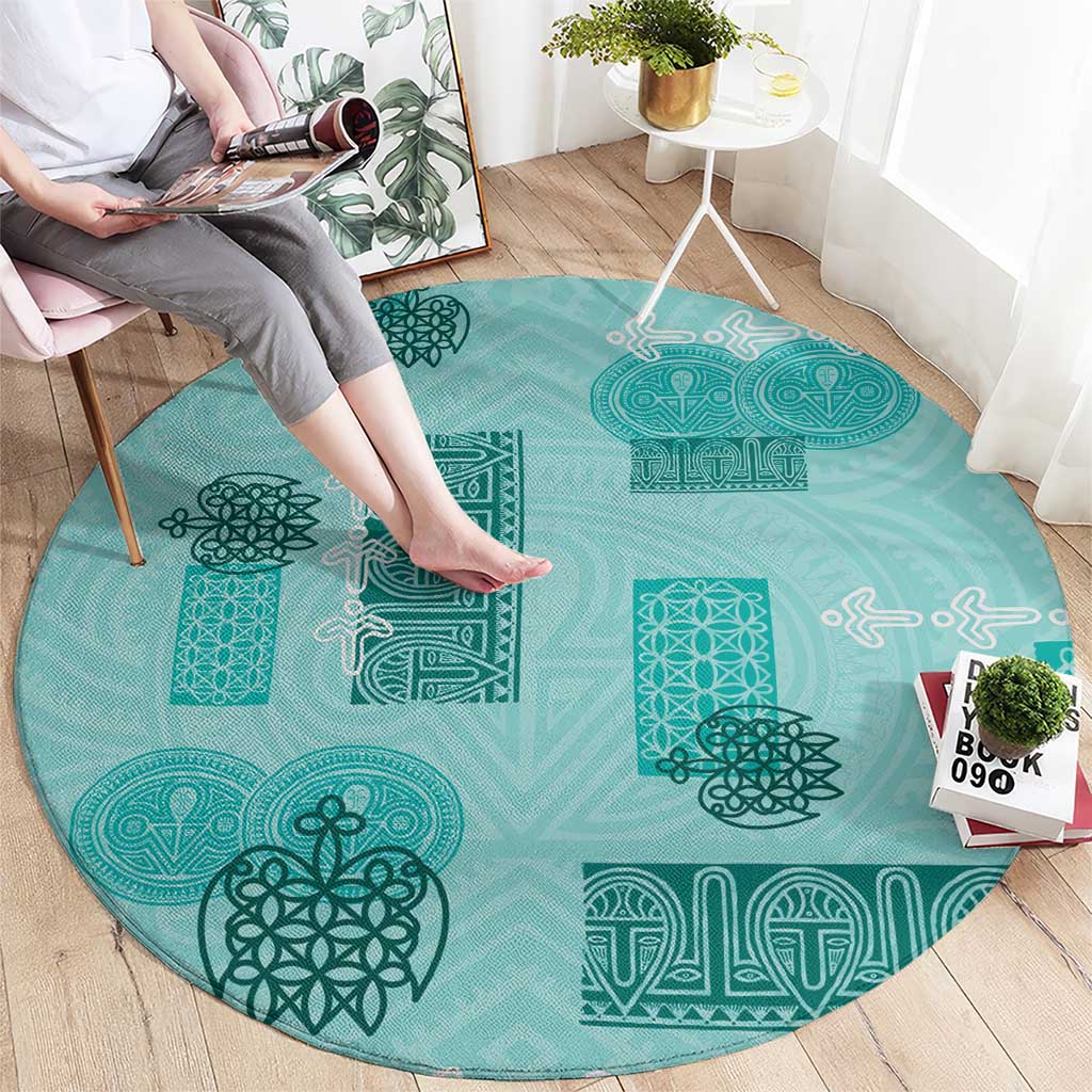 Vintage Lapita Round Carpet Iconic Double Face Pattern Turquoise