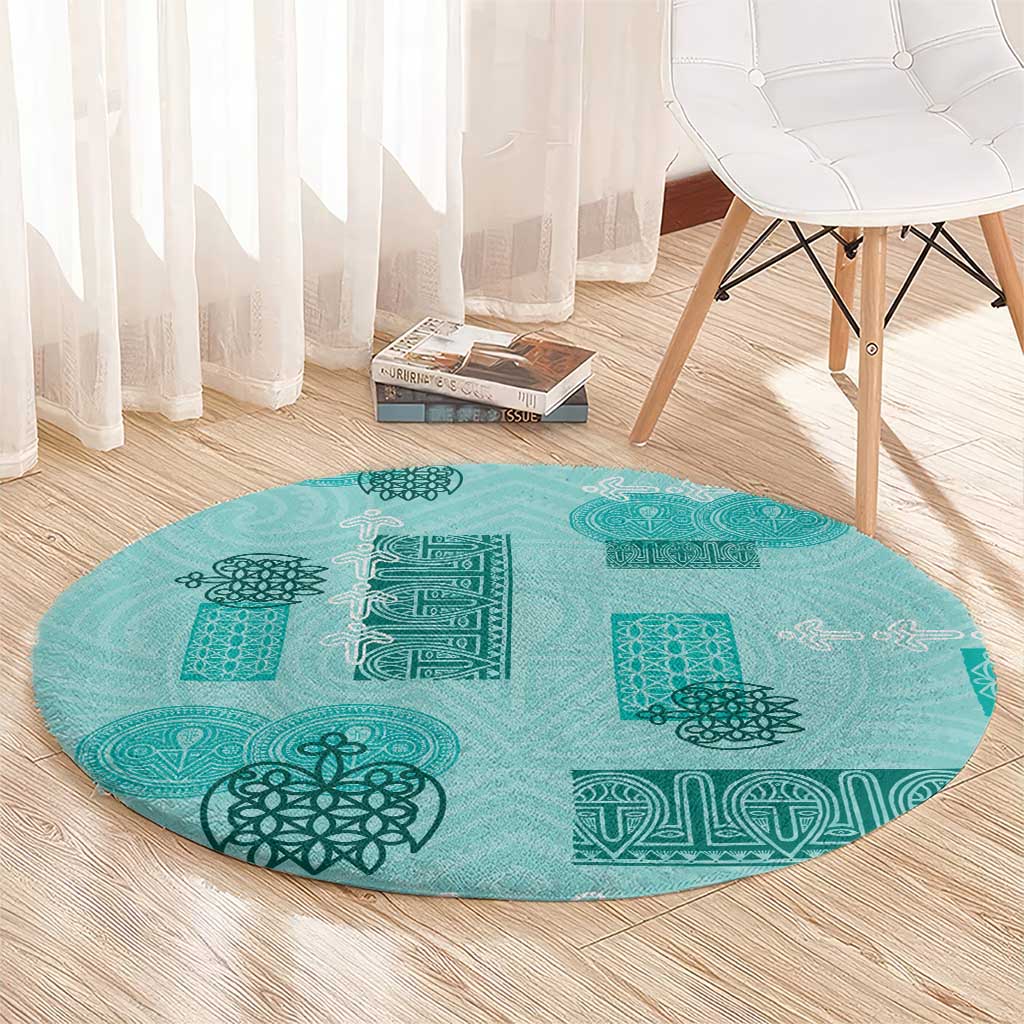 Vintage Lapita Round Carpet Iconic Double Face Pattern Turquoise
