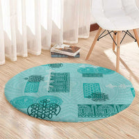 Vintage Lapita Round Carpet Iconic Double Face Pattern Turquoise