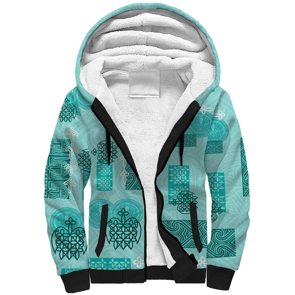 Vintage Lapita Sherpa Hoodie Iconic Double Face Pattern Turquoise LT05 Unisex Turquoise - Polynesian Pride