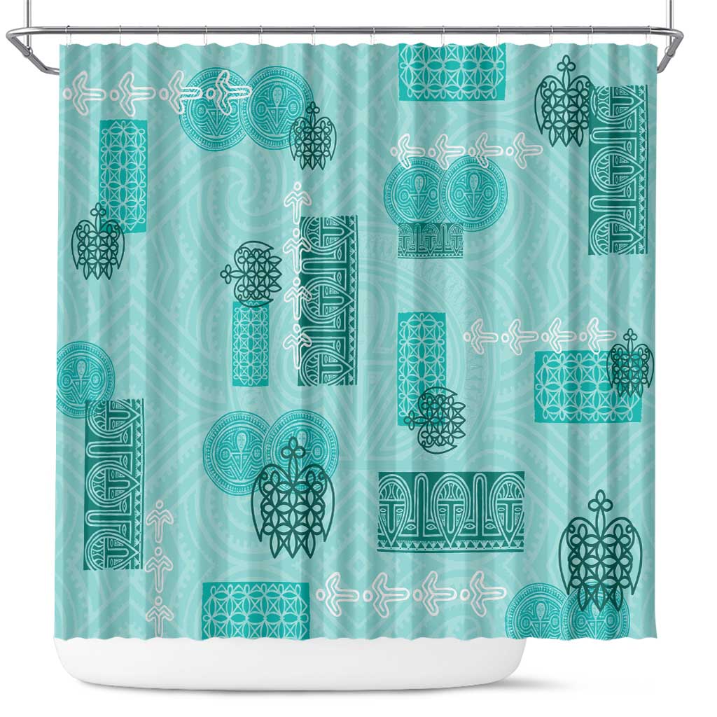 Vintage Lapita Shower Curtain Iconic Double Face Pattern Turquoise