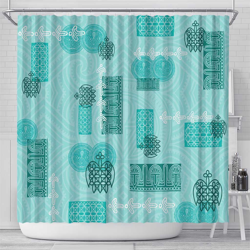 Vintage Lapita Shower Curtain Iconic Double Face Pattern Turquoise