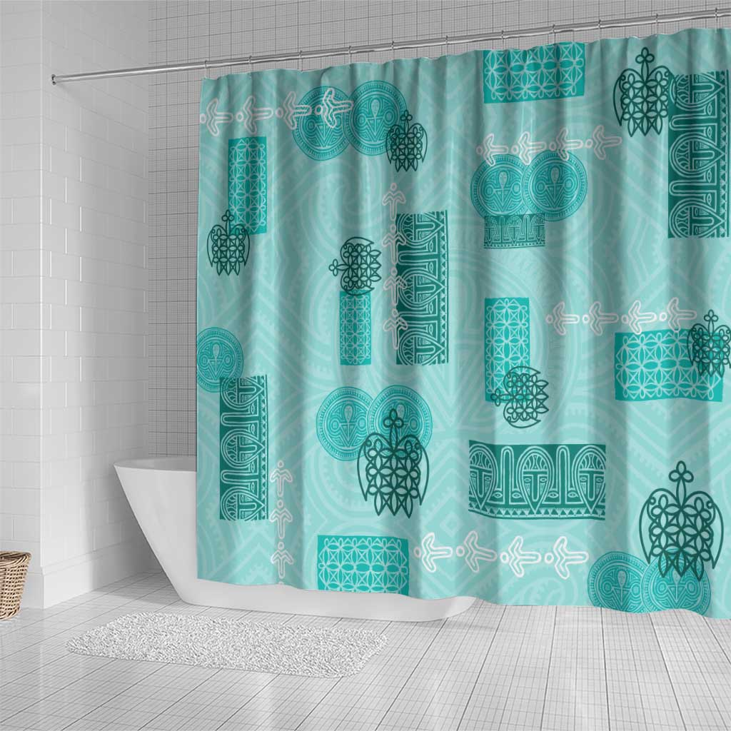 Vintage Lapita Shower Curtain Iconic Double Face Pattern Turquoise