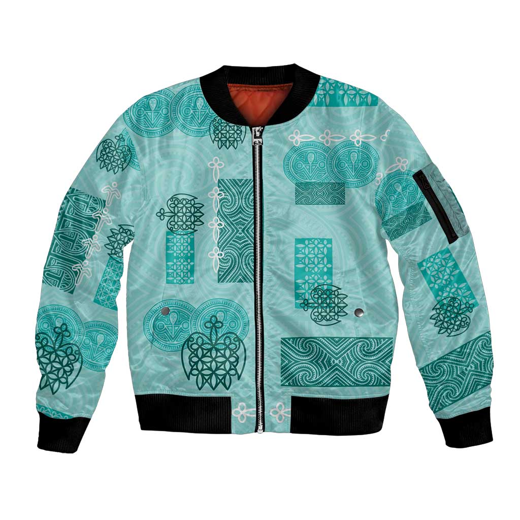 Vintage Lapita Sleeve Zip Bomber Jacket Iconic Double Face Pattern Turquoise LT05