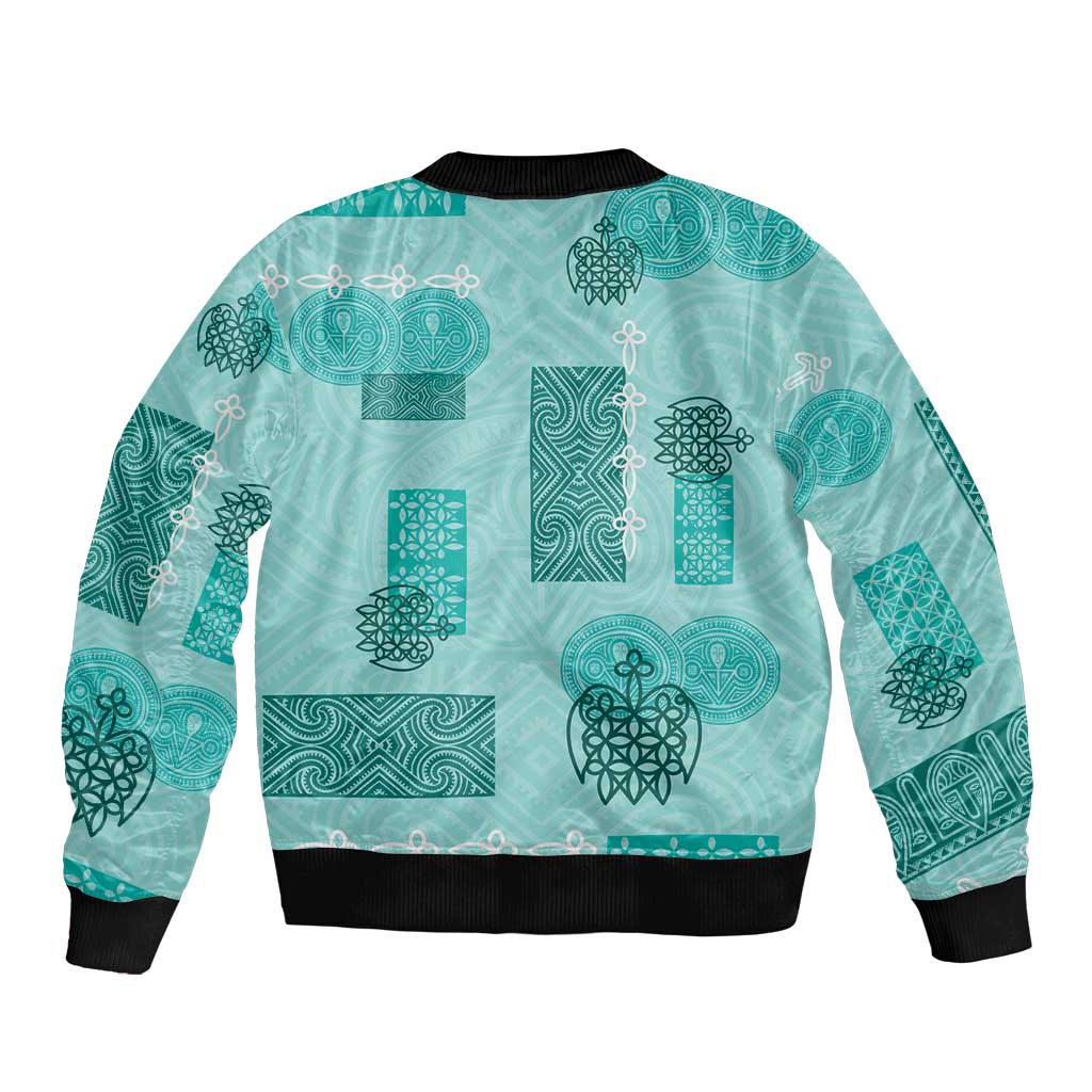 Vintage Lapita Sleeve Zip Bomber Jacket Iconic Double Face Pattern Turquoise LT05