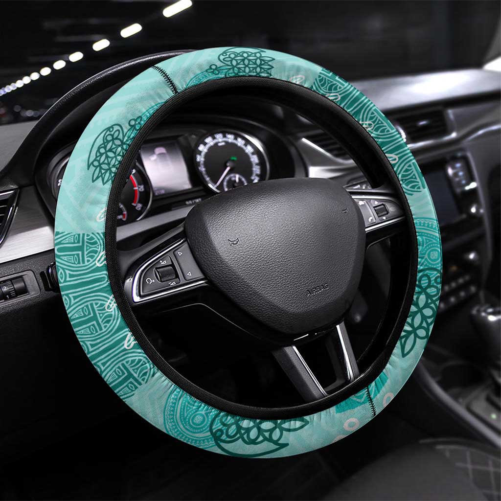 Vintage Lapita Steering Wheel Cover Iconic Double Face Pattern Turquoise LT05 Universal Fit Turquoise - Polynesian Pride