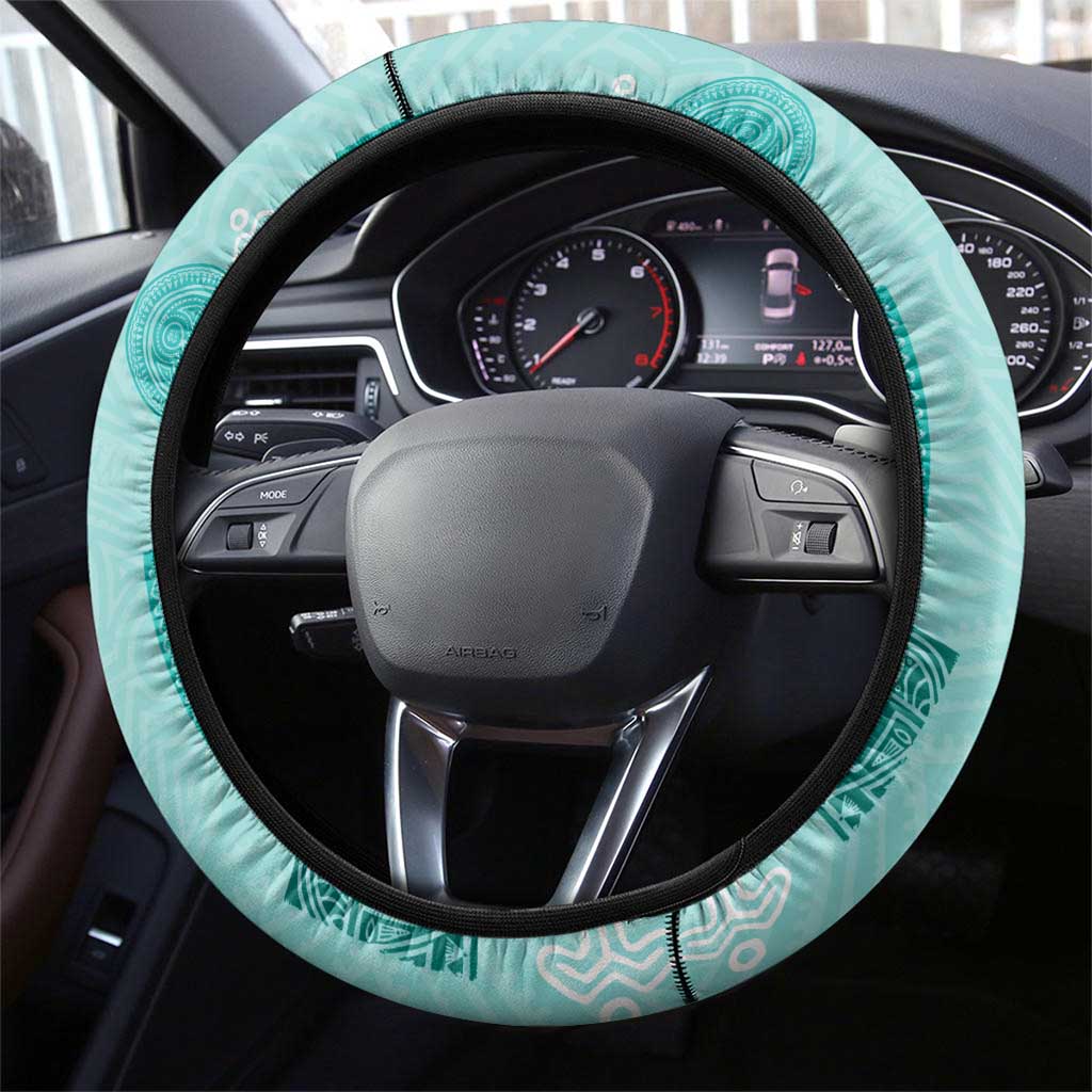Vintage Lapita Steering Wheel Cover Iconic Double Face Pattern Turquoise LT05 - Polynesian Pride